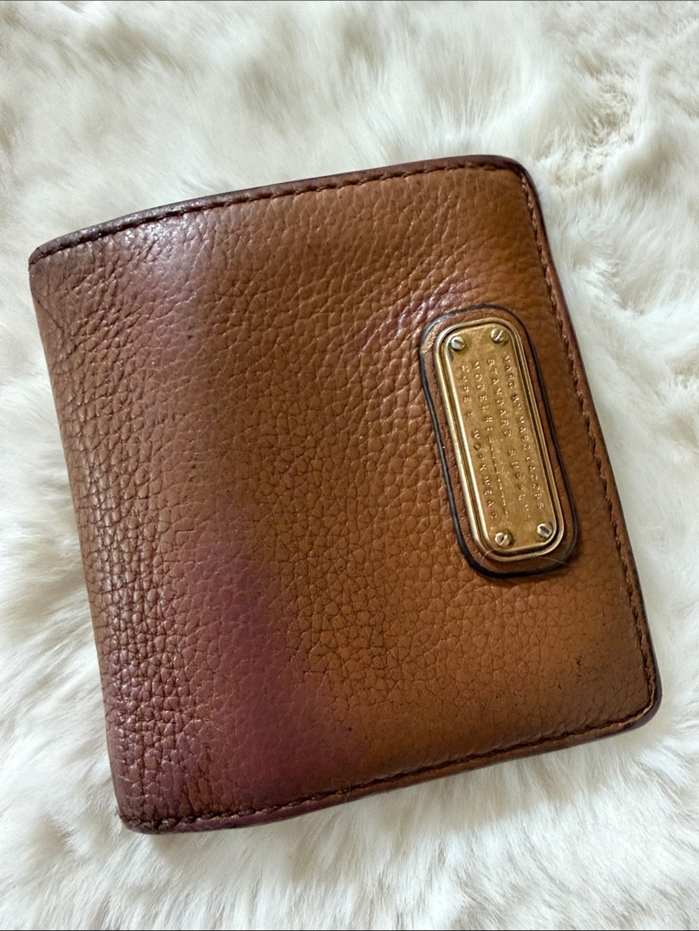 Marc By Marc Jacobs Brown Pebbled Leather Wallet with Gold Plaque